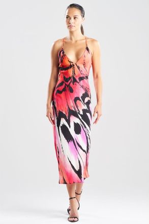 Natori Butterfly Linen Blend Open Back Slip Dress in Red at Nordstrom, Size X-Large