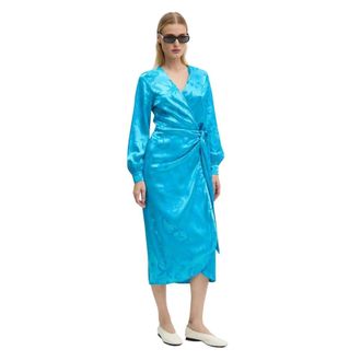 Never Fully Dressed Vienna Wrap Jurk - Dames - Wikkelkleedje - Blauw - XS - Polyester - Kleedjes