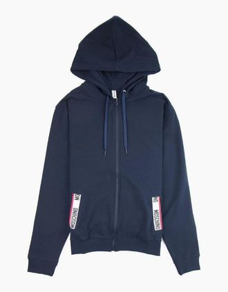 Moschino Mens Moschino Underwear Pocket Tape Logo Hoody Dark Navy - Size: 38/Regular