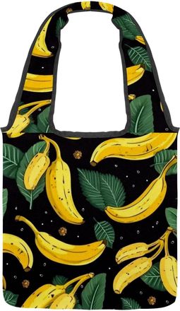 Generic Yellow Banana Reversible Canvas Shoulder Tote - Double-Sided Print, 12oz Cotton, 27cm Drop, Fold-Flat Bag for Travel, Shopping, Street Outings