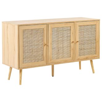 Beliani Beliani - Aparador De Rat&aacute;n Madera Clara Dorado 120 X 40 Cm 3 Puertas Cajones Boho Perote
