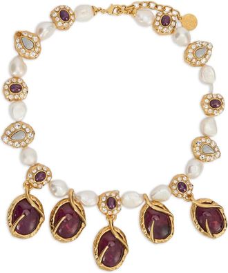 Roberto Cavalli Halsketting verfraaid met edelstenen en parel - Beige