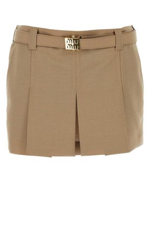 Miu Miu Beige Pleat Mini Skirt