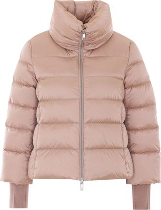 Add Plush Padded Down Cape with High Neck and Zip Closure