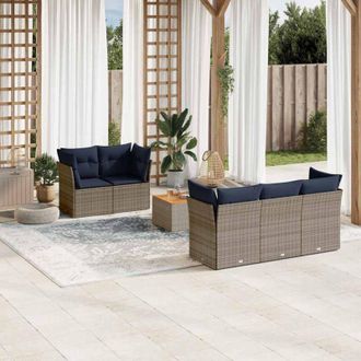 vidaXL Set De Sof&aacute;s De Jard&iacute;n 6 Pzas Con Cojines Rat&aacute;n Sint&eacute;tico Gris Vidaxl