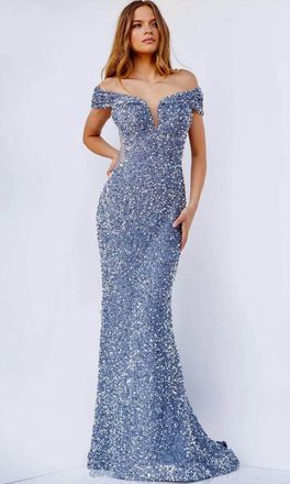 Jovani Sequined Mermaid Prom Dress In Grey