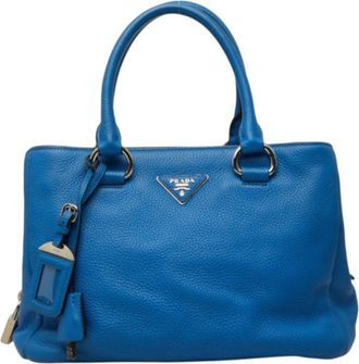 Prada Blue Leather Handbag Tote Bag (Pre-Owned)