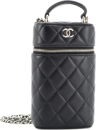 Chanel Classic Vanity Top Handle Phone Holder with Chain gewatteerde lamsleren crossbodytas - Zwart