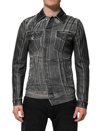 Dolce & Gabbana Gray Washed Cotton Stretch Denim Mens Jacket
