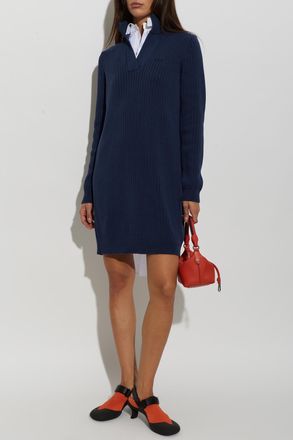 Loewe Cotton Dress With Logo, Womens, Navy Blue