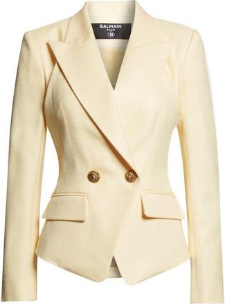 Balmain Double Breasted Natte Jacket in 1Gd Pale Yellow at Nordstrom, Size 14 Us