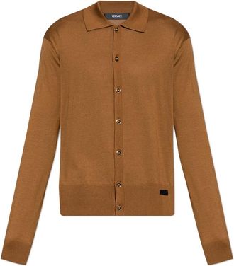 Versace Zijdenmix Gebreid Polo Vest - Heren - Vesten - Bruin - L - Katoen - Truien & Vesten