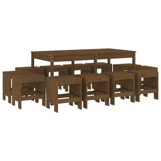 Berkfield Home 13 Piece Garden Dining Set Honey Brown Solid Wood Pine