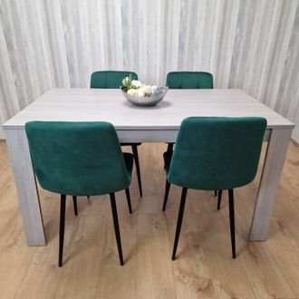Kosy Koala Dining Table In With 4 Green Velvet Chairs Kitchen Dining Table for 4 Dining Room Dining Set in Grey | Size: 140 cm x 80 cm