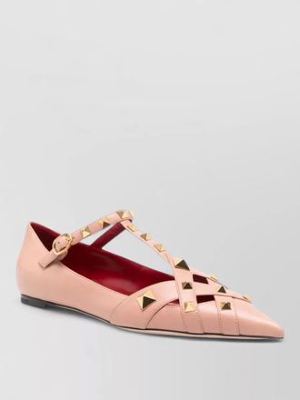 Valentino Garavani leather ballet flats pointed toe straps studs
