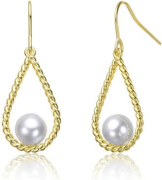 Rachel Glauber 14K Gold Plated with White Pearl Twisted Teardrop Dangle Earrings