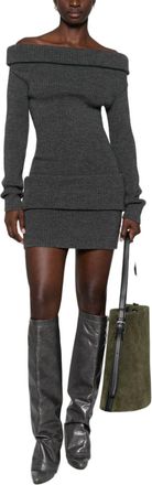 Jean Paul Gaultier Ribbed Knit Mini Dress with Off-the-Shoulder Neckline