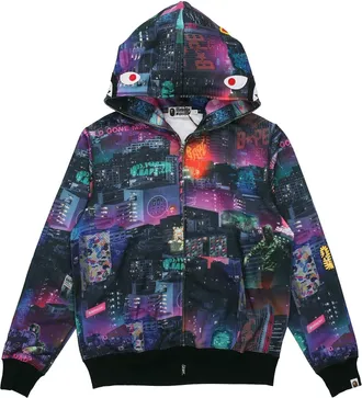A Bathing Ape Shark Neon Tokyo Full Zip Hoodie Purple 1G30-115-020
