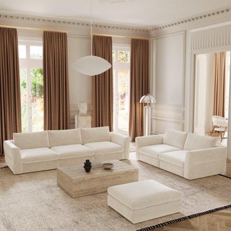 Sia Home Sof&aacute; derecho de tejido tramado tacto suave beige
