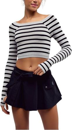 Free People Good Karma Stripe Crop Top in Black Heather Grey at Nordstrom, Size X-Small/small
