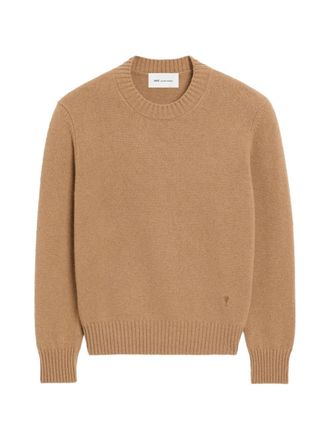 Ami Crew Neck Brown Sweater with Ribbed Cuffs