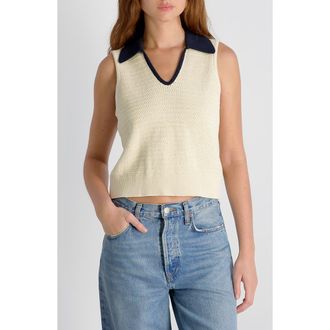 French Connection Mozart Contrast Detail Sleeveless Cotton Sweater in Ecru-Marine at Nordstrom, Size X-Small