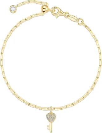Lafonn Key to Forever Simulated Diamond Key Charm Bracelet in Gold at Nordstrom, Size 6.75