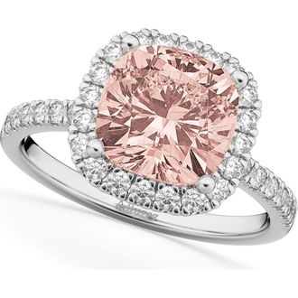 Allurez Cushion Cut Halo Morganite & Diamond Engagement Ring 14k White Gold in 3.11Ct/white Gold at Nordstrom, Size 5.5