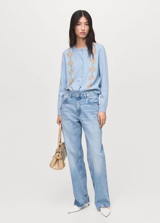 Mango Cardigan maglia rombi celeste - Donna - XS - MANGO