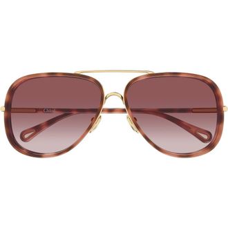Chlo&eacute; 60mm Gradient Navigator Sunglasses in Gold at Nordstrom