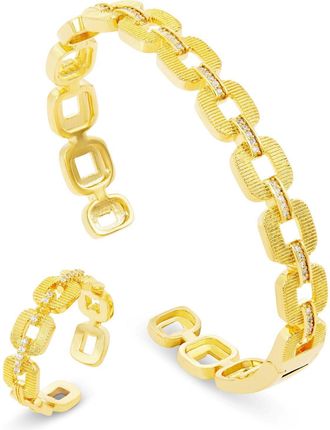 Savvy Cie Jewels GOLD PLATED OVER BRASS BRACELET & RING BOXED SET
