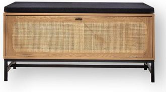 Calicosy Calicosy - Panca portascarpe effetto legno e frontale in rattan L100 cm