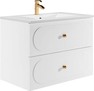 Vente-Unique Mueble de baño suspendido con lavabo empotrado - Blanco - 80 cm - SATOBAL