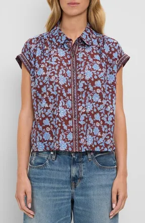 Michael Stars Liliane Print Button-Up Shirt in Sky Border Print at Nordstrom, Size Medium