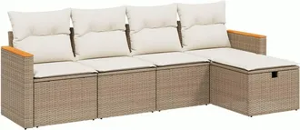 vidaXL Vidaxl - Set Divano Da Giardino 5 Pz Con Cuscini Beige In Polyrattan