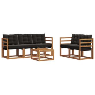 vidaXL Conjunto De Sof&aacute;s De Exterior Con Coj&iacute;n 6 Pcs Natural Y Negro Vidaxl