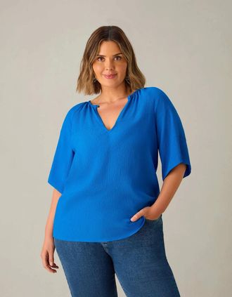Live Unlimited London Womens Blue Textured Raglan Sleeve Blouse - Size: 16
