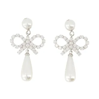 Self Portrait Pearl Bow Droplet Earrings - Silver - female - Self Portrait - Earrings - White - ONE SIZE - Accessories