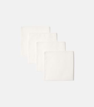 ONCE MILANO Set of 4 lace-trimmed linen napkins