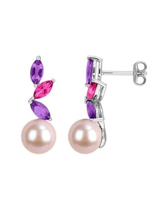 Rina Limor Silver 1.40 ct. tw. Gemstone & 8-8.5mm Pearl Earrings