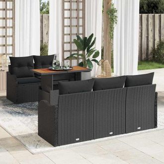 vidaXL Vidaxl - Conjunto De Sof&aacute; De Jard&iacute;n Manual 6 Pcs Negro 100 X 55 X 73 Cm