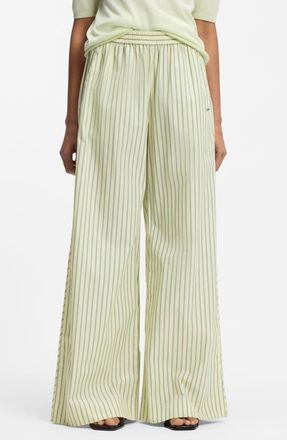 Boss Orange by Hugo Boss Tiplyn Stripe Wide Leg Cotton Pants in Amazonite Stripe at Nordstrom, Size 12