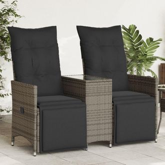 vidaXL Sof&aacute; De Jard&iacute;n Reclinable De 2 Plazas Con Mesa Rat&aacute;n Pe Gris Vidaxl