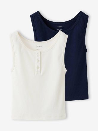 Jonen 2er-Pack Tops mit Knopfleiste Ripp M&auml;dchen JONEN marine