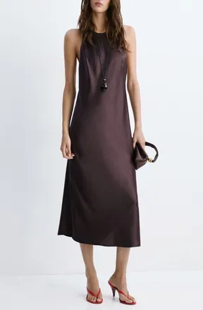 Mango Satin Open Back Dress in Chocolate at Nordstrom, Size 4