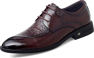 Generic Dress Oxford for Men Lace Up Split Round Toe Crocodile Embossed Derby Shoes Vegan Leather Non Slip Rubber Sole Slip Resistant Block Heel Party(Brown,6