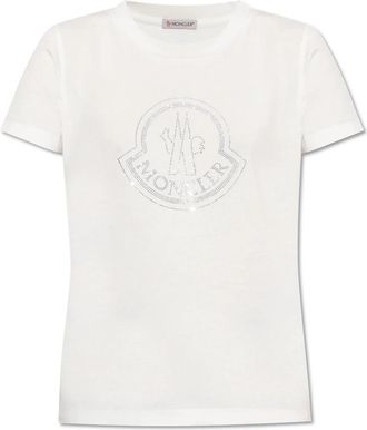 Moncler T-shirt met logo - Dames - T-shirts - Wit - XS - Leer - Tops