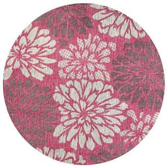 Jonathan Y Designs Zinnia Modern Floral Textured Weave Indoor/Outdoor Round Area Rug in Fuchsia/light Gray at Nordstrom, Size 5Ft 0In X 5Ft 0In