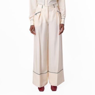 Bally Bone Wide-Leg Silk Pants, Brand Size 40 ( US Size 4 )