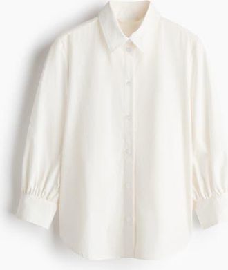 H&M Balloon-sleeved Cotton Shirt in Cream at Nordstrom, Size X-Large